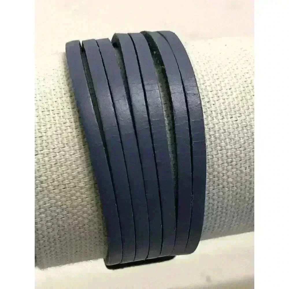 Kenneth Cole Reaction Blue‎ Leather Multi Strand Cuff Bracelet Stud Closure 7in